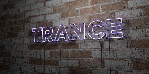 Fototapeta na wymiar TRANCE - Glowing Neon Sign on stonework wall - 3D rendered royalty free stock illustration. Can be used for online banner ads and direct mailers..