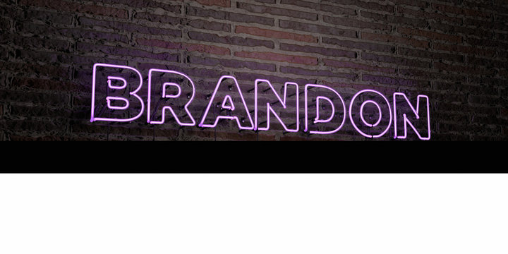 BRANDON -Realistic Neon Sign On Brick Wall Background - 3D Rendered Royalty Free Stock Image. Can Be Used For Online Banner Ads And Direct Mailers..