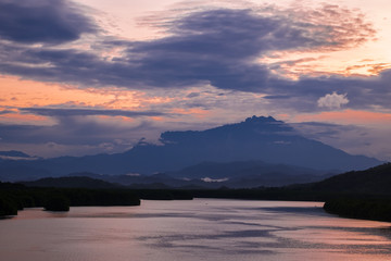 Mengkabong River and Mt Kinabalu