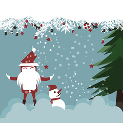 Santa clause smilng on Christmas tree background,flat vector design