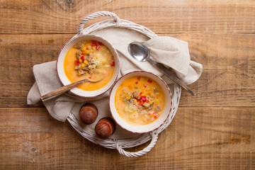 Homemade chowder (soup) with cheese