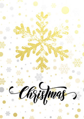 Golden snowflake of glitter for Merry Christmas greeting card