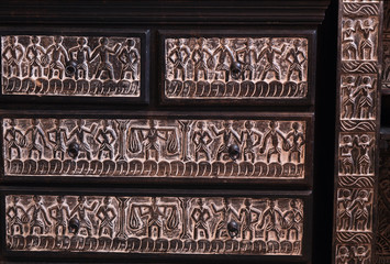 Vintage beautiful Indian dresser. Piece of furniture closeup