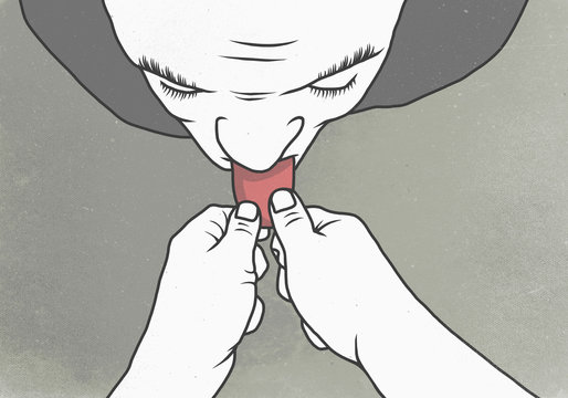 Vector image of person holding man's tongue
