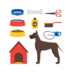 Cartoon Dog Equipment Set. Vector