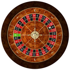  top view of a classic briar wood roulette. concept of luck, fun and gambling.