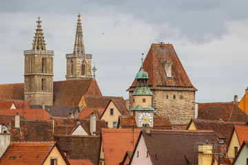 Fototapeta na wymiar View to the roofs of Rothenburg ob der Tauber, Germany