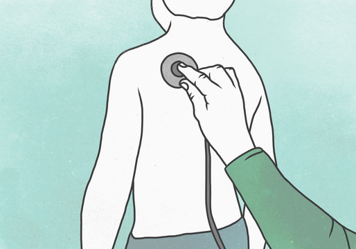 Illustration of doctor checking boy with stethoscope