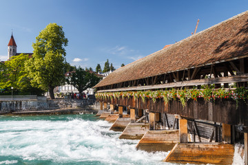 Old wooden bridge in Thun, Switzerland