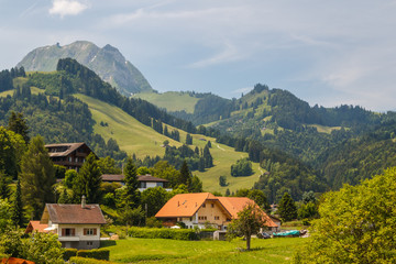 Landscape around small town of Gruyeres, Switzerland