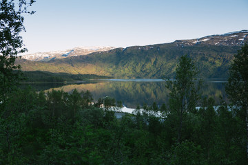 Norway landscape with mountain in background