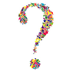 Fragezeichen in Form einer bunten Mosaik