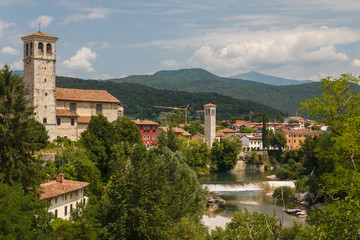 Fototapeta premium A view over facades of Cividale del Friuli medieval town, Italy