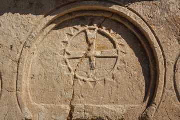 Detail of the rock-cut church in Goreme, Cappadocia, Turkey