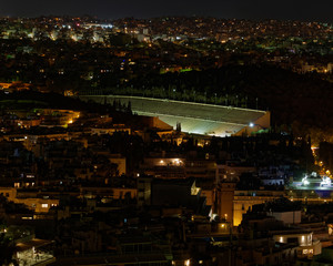 Fototapeta premium Athens Greece, night view of the renovated ancient stadium 