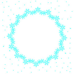 Fototapeta premium Border or frame of blue snowflakes with snow, isolated on white background