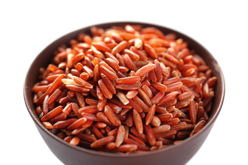 Red Cargo rice in cup closeup