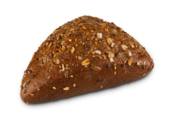 Slice of whole grain rye bread isolated on white background