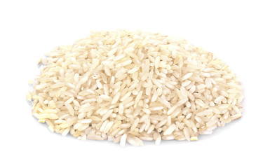 Pile of long grain rice on white background