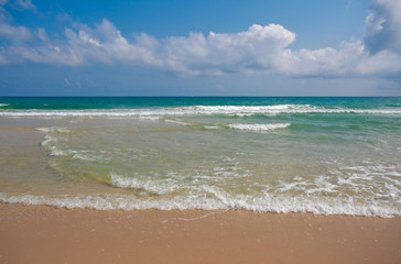 Coastline at empty sea and beach background