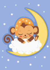 Cute Baby Monkey Is Sleeping On The Moon. Cartoon Vector Card. Baby Monkey For Sale. Baby Monkey Costume. Baby Monkey Doll. Baby Monkey Clothes. Baby Monkey Plush.