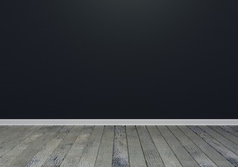 black empty interior room, front view, wood floor