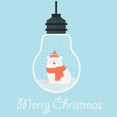 Funny Merry Christmas card with the bear. Postcard design
