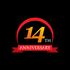 14 Th anniversary ribbon logo with red and orange color