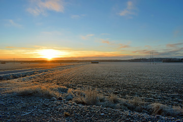 Sunset on December in Finnish countryside