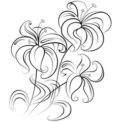 Obraz premium Illustration - stylized bouquet of flowers similar to a lily in a colorless version