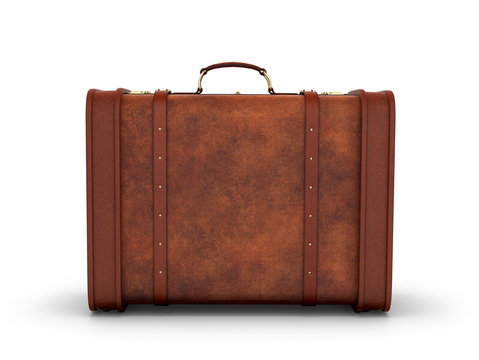 Old leather suitcase. Retro suitcase on a white background. 3D i