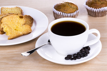 Coffee and bread in the morning breakfast