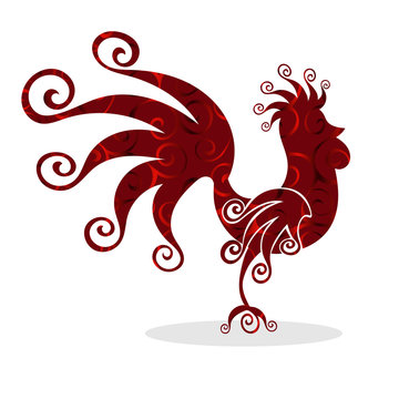 Cock red Vintage fabulous silhouette pattern bird