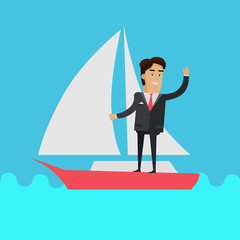 Young Businessman on Sailing Yacht