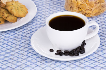 Coffee and bread in the morning breakfast


