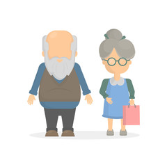 Isolated elders couple on white background. Grandma and grandpa. Retired grandparents.