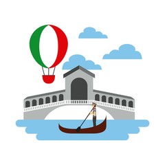 venice landscape with gondola and air balloon with italy flag colors. colorful design. vector illustration © Gstudio