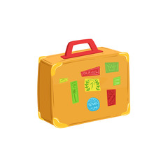 Vintage Suitcase With Travel Stickers And Stamps Item From Baggage Bag Cartoon Collection Of Accessories