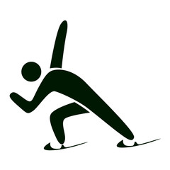 Isolated ice skating icon on white background. Black figure of an athlet on white background. Person in skates.