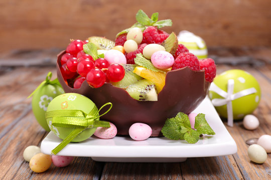 easter egg and fruits