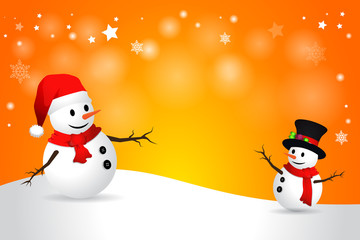 Two snowman On a orange background.-vector Illustration