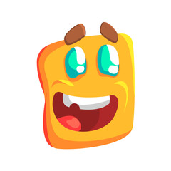 Excited Yellow Emoji Cartoon Square Funny Emotional Face Vector Colorful Isolated Sticker