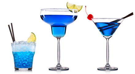 Blue cocktail in glass isolated on white background. © Vasyl Onyskiv