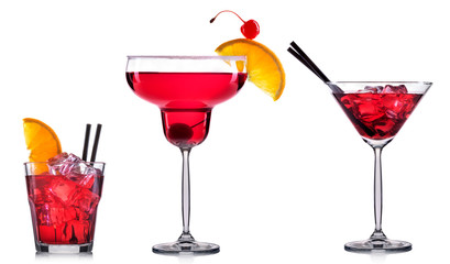Red cocktail in glass isolated on white background.