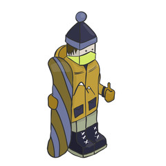 Snowboarder isometric character, vector background illustration