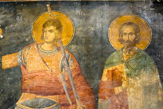 Byzantine fresco. Procopius of Scythopolis and Sabbas Stratelate