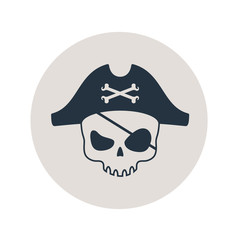 Icono plano calavera pirata en circulo gris