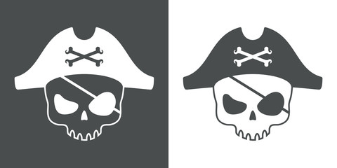 Icono plano calavera pirata gris y blanco