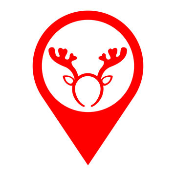 Icono plano localizacion diadema con cuernos de reno rojo