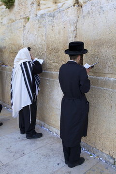 Worshippers at The Western Wall, Jerusalem, Israel